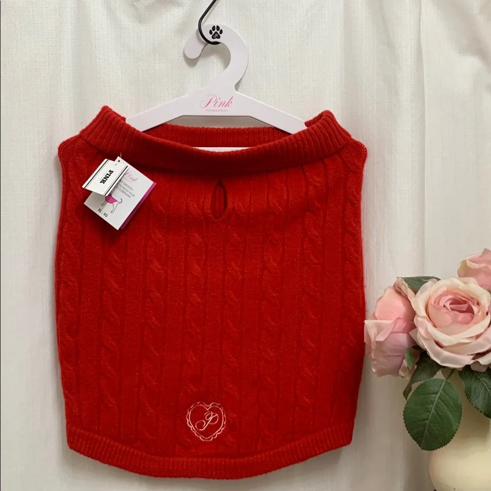 Victoria's Secret Pink Red Cable Knit Dog Sweater XL